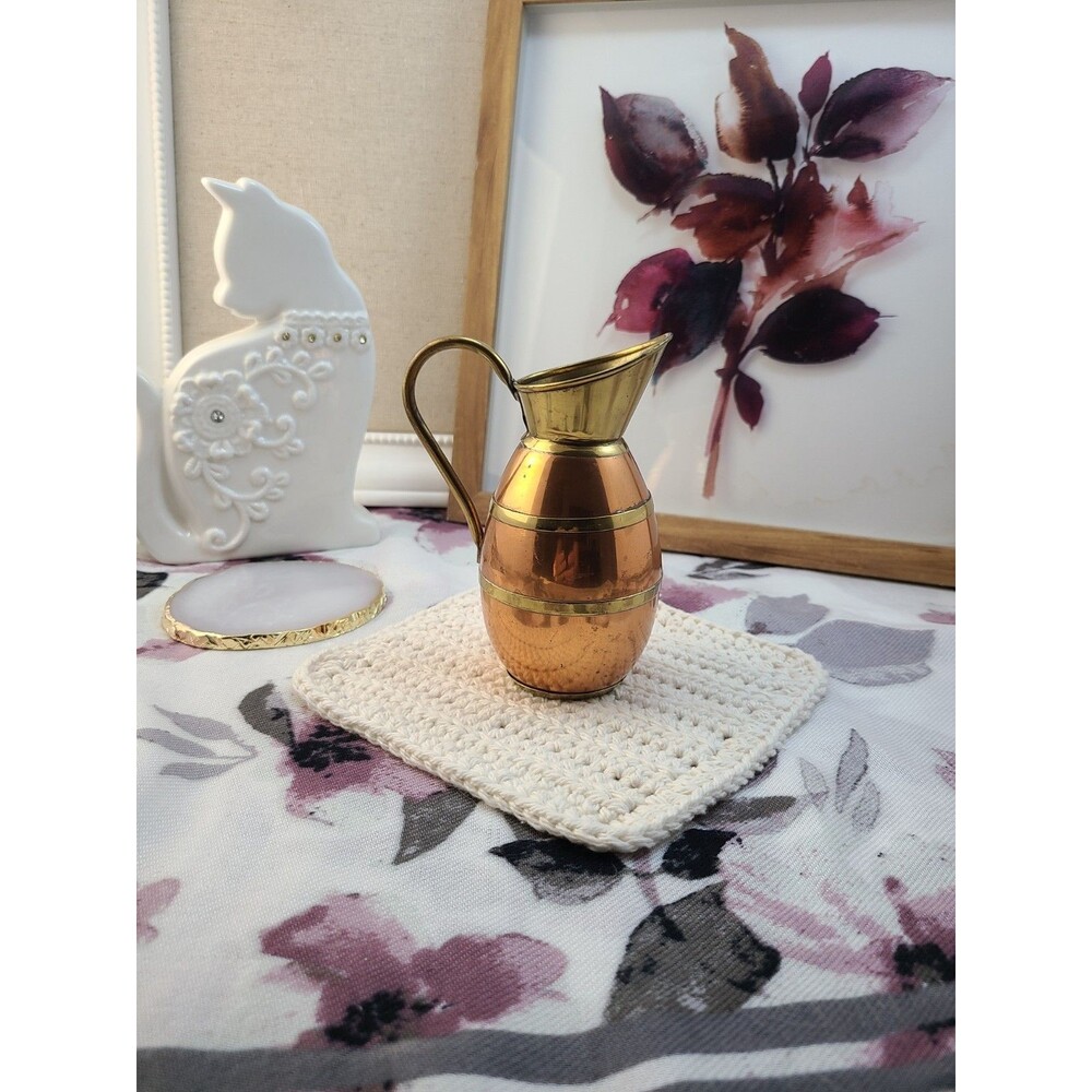 Vintage Copper Brass Mini Pitcher 5" Rustic Farmhouse Metal Jug Vase